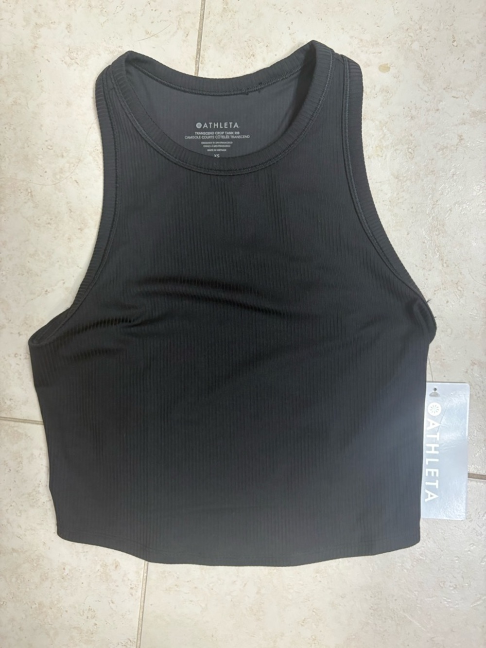 Athleta Black Ribbed Transcend Crop Tank